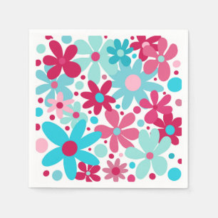 Blaue und rosa funkige Blume Serviette
