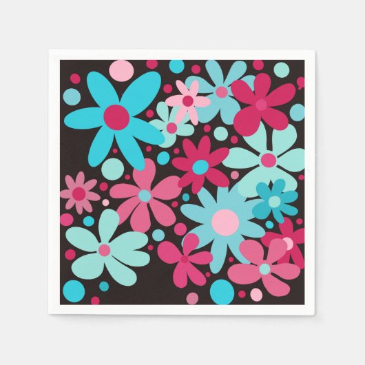 Blaue und rosa funkige Blume Serviette (Vorderseite)