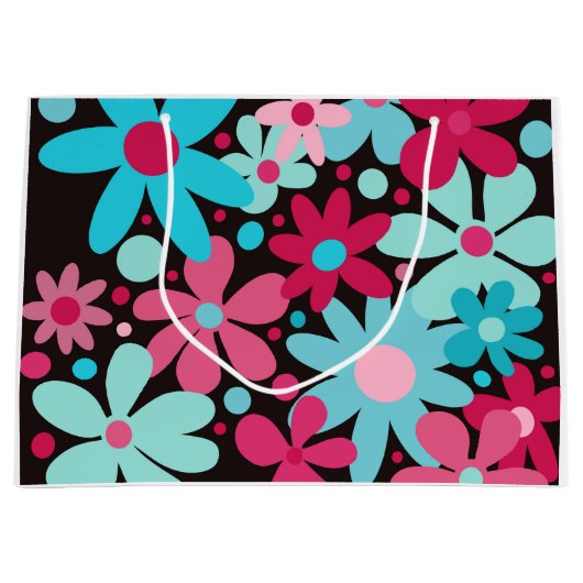 Blaue und rosa funky Blume große Geschenktasche Große Geschenktüte (Vorderseite)