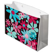 Blaue und rosa funky Blume große Geschenktasche Große Geschenktüte (Rückseite Schrägansicht)