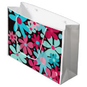 Blaue und rosa funky Blume große Geschenktasche Große Geschenktüte (Vorderseite Schrägansicht)