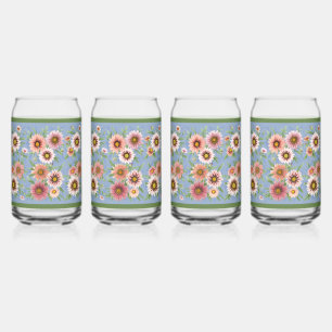 Blaue und rosa Gänseblümchen Florale Botanische Ku Dosenglas