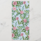 Blaue und rosa Hochzeitsheime Pastellblütenfrüchte Menükarte (Rückseite)