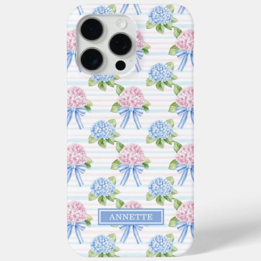 Blaue und rosa Hortensien gestreift Case-Mate iPhone Hülle (Rückseite)