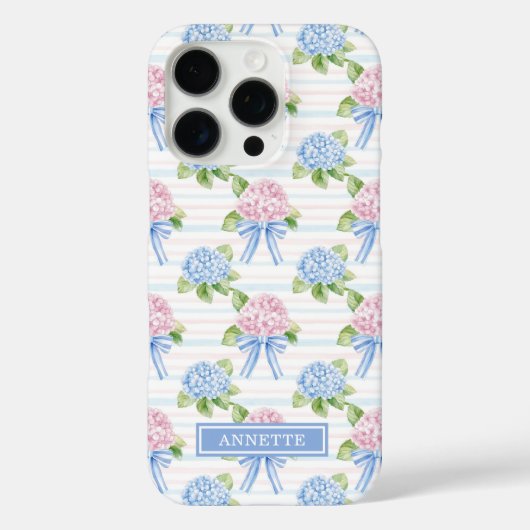 Blaue und rosa Hortensien gestreift Case-Mate iPhone Hülle (Rückseite)