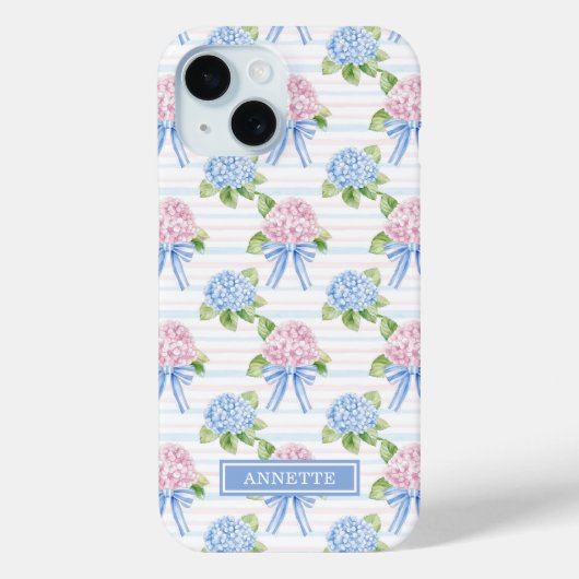 Blaue und rosa Hortensien gestreift Case-Mate iPhone Hülle (Rückseite)