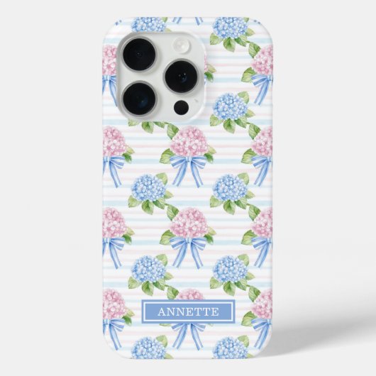 Blaue und rosa Hortensien gestreift Case-Mate iPhone Hülle (Rückseite)