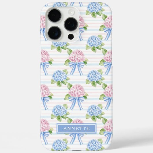 Blaue und rosa Hortensien gestreift Case-Mate iPhone Hülle (Rückseite)