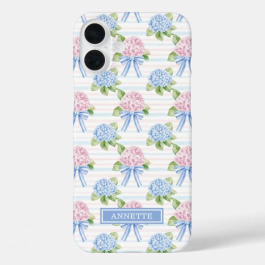 Blaue und rosa Hortensien gestreift Case-Mate iPhone Hülle (Rückseite)