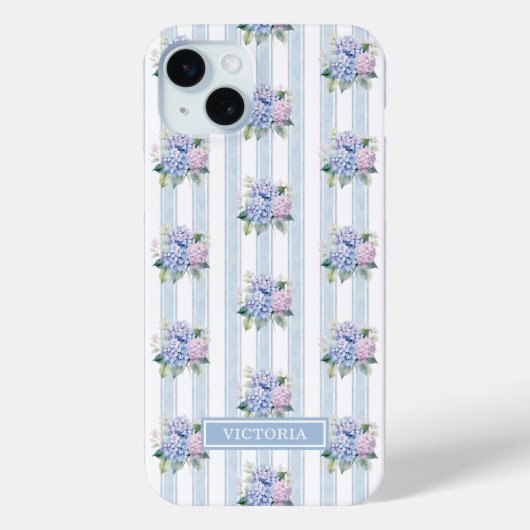 Blaue und rosa Hortensien mit Monogramm Case-Mate iPhone Hülle (Rückseite)