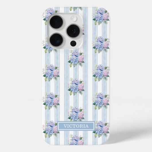 Blaue und rosa Hortensien mit Monogramm Case-Mate iPhone Hülle (Rückseite)