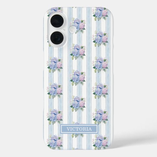 Blaue und rosa Hortensien mit Monogramm Case-Mate iPhone Hülle (Rückseite)