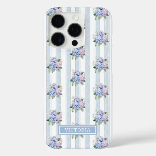 Blaue und rosa Hortensien mit Monogramm Case-Mate iPhone Hülle (Rückseite)