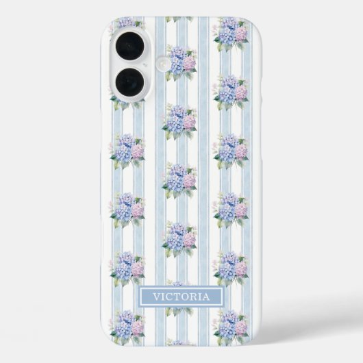 Blaue und rosa Hortensien mit Monogramm Case-Mate iPhone Hülle (Rückseite)