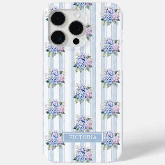 Blaue und rosa Hortensien mit Monogramm Case-Mate iPhone Hülle (Rückseite)