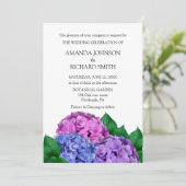 Blaue und rosa Hydrangea-Blume Hochzeit Einladung (Stehend Vorderseite)