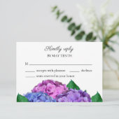 Blaue und rosa Hydrangea-Blume Hochzeit RSVP Karte (Stehend Vorderseite)