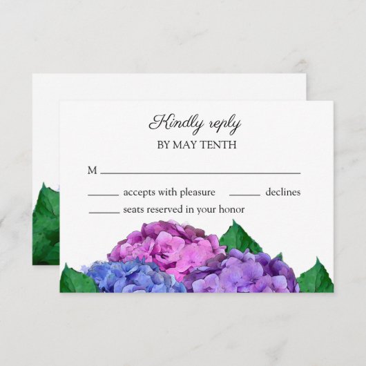 Blaue und rosa Hydrangea-Blume Hochzeit RSVP Karte (Vorne/Hinten)