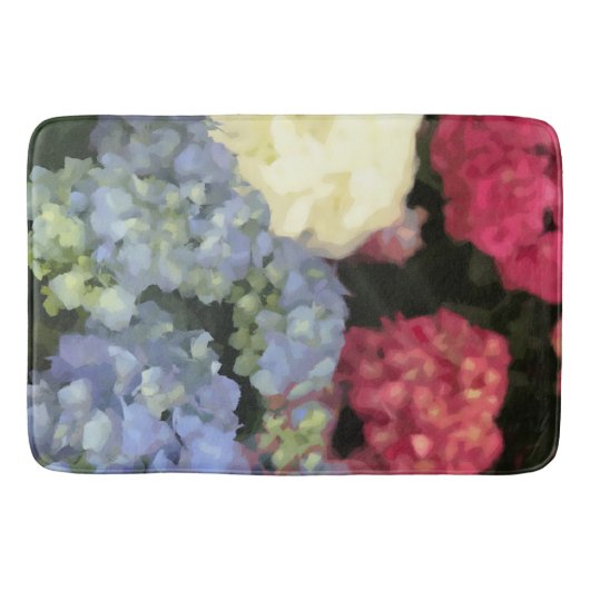 Blaue und rosa Hydrangea Digitale Blume Badematte (Vorderseite)