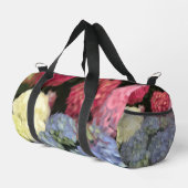 Blaue und rosa Hydrangea Digitale Blume Duffle Bag (Rechte Ecke)