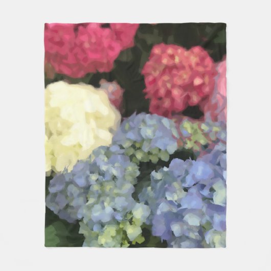Blaue und rosa Hydrangea Digitale Blume Fleecedecke (Vorderseite)