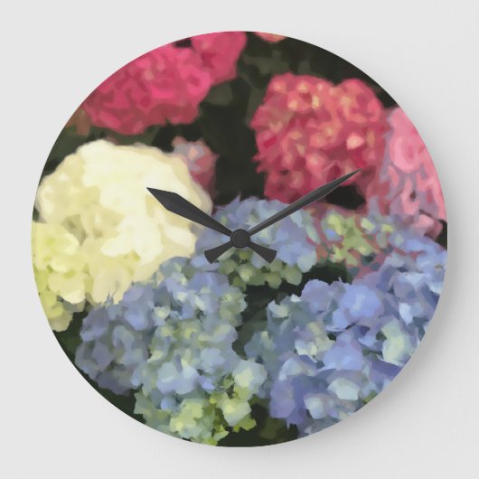 Blaue und rosa Hydrangea Digitale Blume Große Wanduhr (Vorderseite)