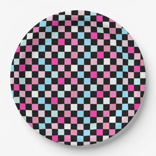 Blaue und rosa karierte Vintage-Muster Pappteller (Vorderseite)