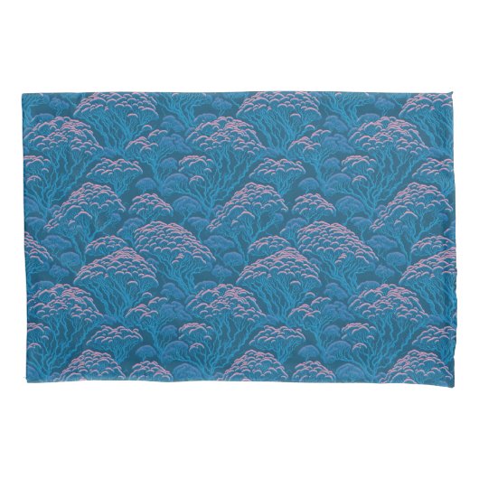 Blaue und rosa Korallenriff-Muster Kissenbezug (Vorderseite)