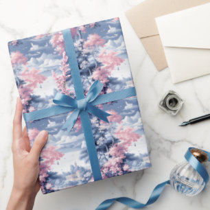 Blaue und rosa Landschaft Geschenkpapier