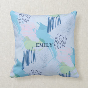 Blaue und rosa Linien und Spiralen Kissen