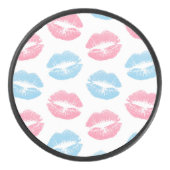 Blaue und rosa Lippenmuster, Lipstick, Kiss Eishockey Puck (Vorderseite)