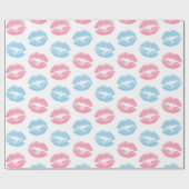 Blaue und rosa Lippenmuster, Lipstick, Kiss Geschenkpapier (Flach)