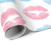 Blaue und rosa Lippenmuster, Lipstick, Kiss Geschenkpapier (Rolleneckpunkt)