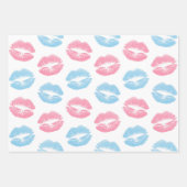Blaue und rosa Lippenmuster, Lipstick, Kiss Geschenkpapier Set (Vorderseite)
