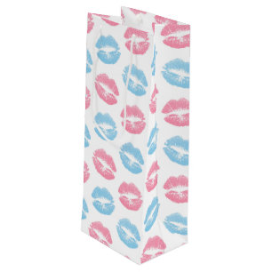 Blaue und rosa Lippenmuster, Lipstick, Kiss Geschenktüte Für Weinflaschen