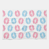 Blaue und rosa Lippenmuster, Lipstick, Kiss Geschirrtuch (Horizontal)