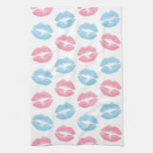 Blaue und rosa Lippenmuster, Lipstick, Kiss Geschirrtuch (Vertikal)