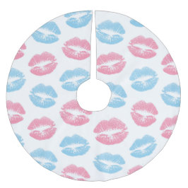 Blaue und rosa Lippenmuster, Lipstick, Kiss Polyester Weihnachtsbaumdecke