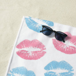 Blaue und rosa Lippenmuster, Lipstick, Kiss Strandtuch