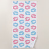 Blaue und rosa Lippenmuster, Lipstick, Kiss Strandtuch (Vorderseite)