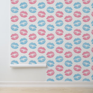 Blaue und rosa Lippenmuster, Lipstick, Kiss Tapete