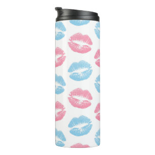 Blaue und rosa Lippenmuster, Lipstick, Kiss Thermosbecher