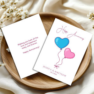 Blaue und rosa Luftballons Frohes Jubiläum Karte