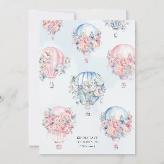 Blaue und rosa Luftballons Geschlechtsverkehr Einladung (Rückseite)