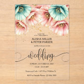 Blaue und rosa Mohnfarben Einladung Hochzeitsfeier (Vorderseite)