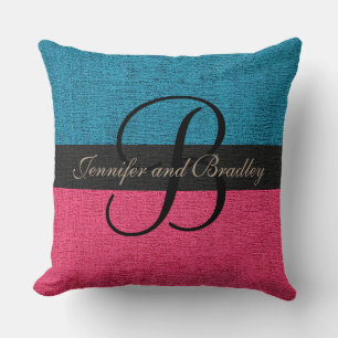 Blaue und rosa Monogramm Elegante Hochzeit Kissen