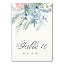 Blaue und rosa Peonies Hochzeit Tischnummer