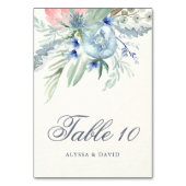 Blaue und rosa Peonies Hochzeit Tischnummer (Vorderseite)