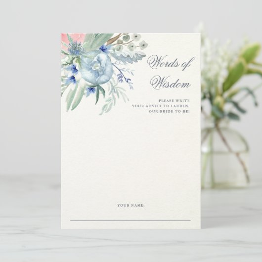 Blaue und rosa Peony | Brautparty Advisor Card Hinweiskarte (Stehend Vorderseite)