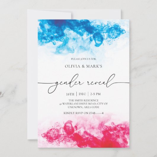 Blaue und rosa Raucherthema Geschlechtsspezifische Einladung (Vorderseite)